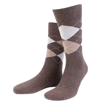 True Argyle Cotton Crew: Brown Melange