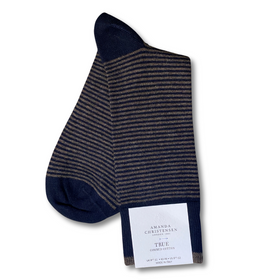 True Stripe Cotton Crew: Dark Navy & Brown Melange