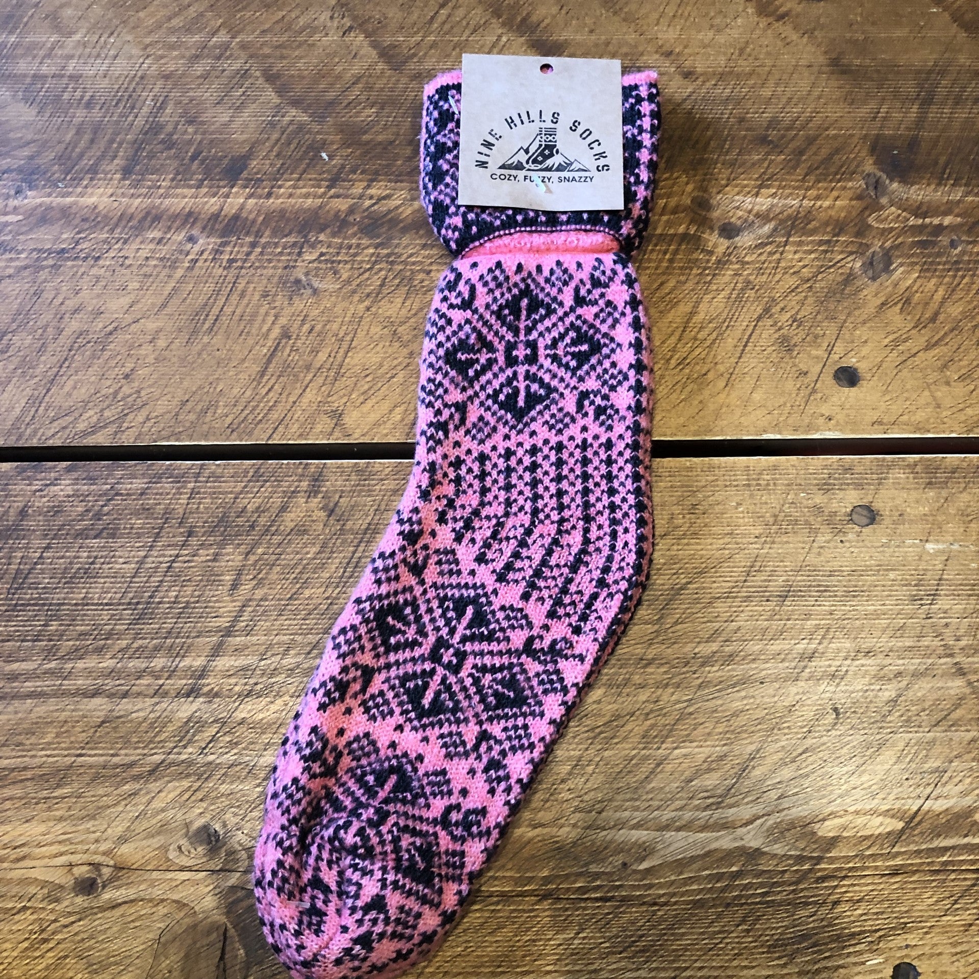 Buy snowflake-pink-and-black Patik Wool Slipper Sock (Crew)