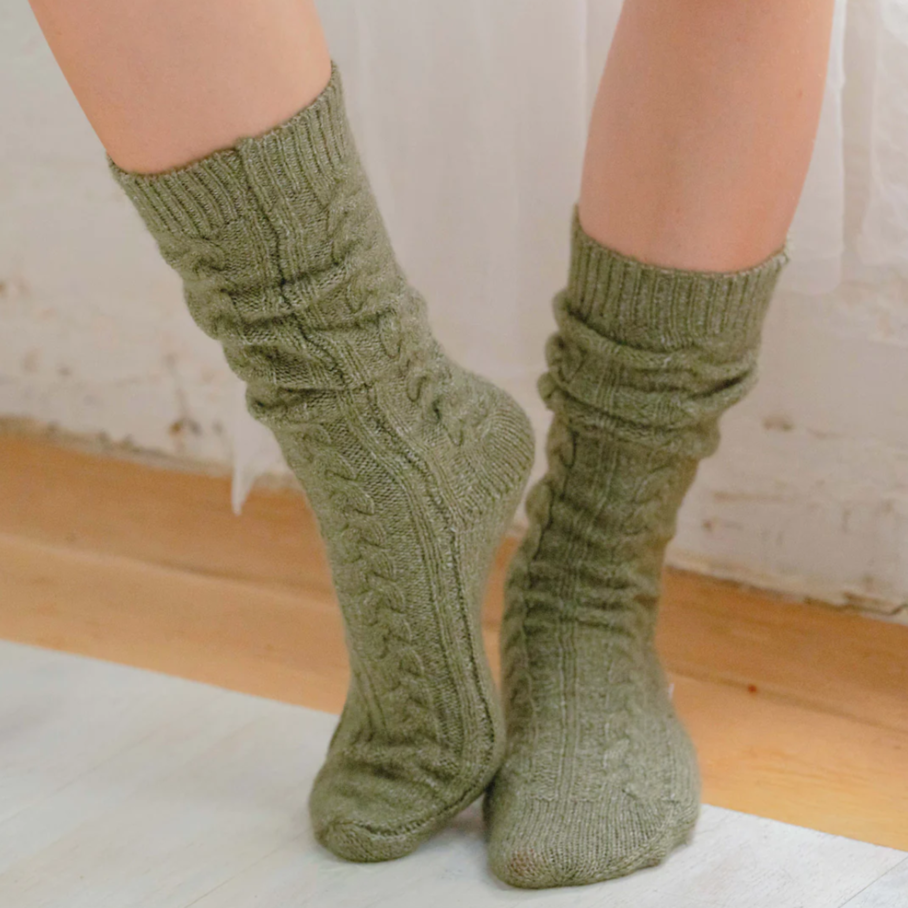 Recycled Yarn Cable Slouch Boot Sock (Women's)-3