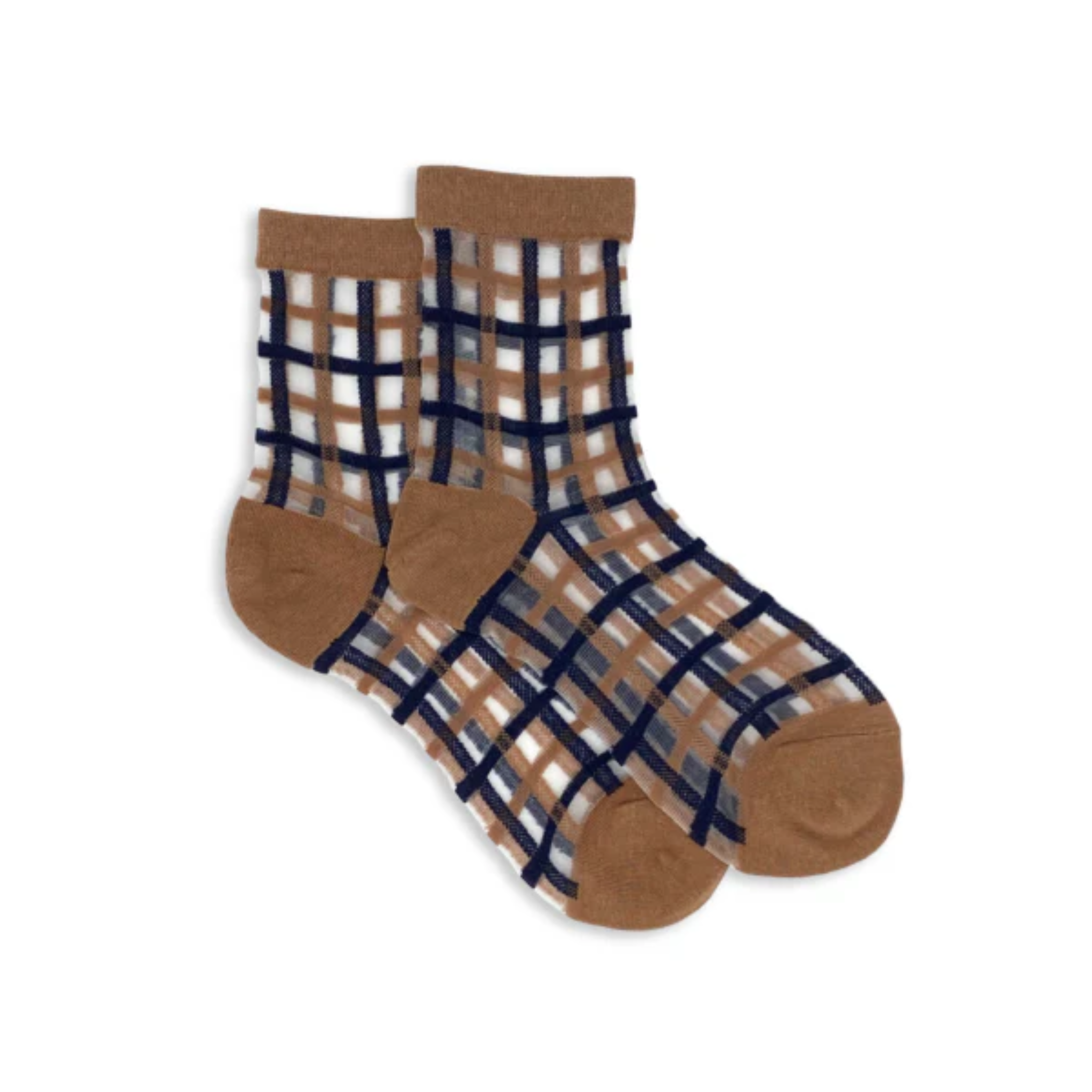 Buy navy Sheer Plaid Ankle Socks