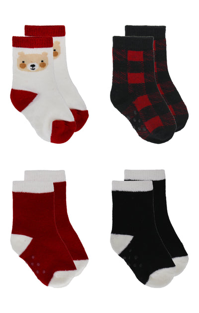 SNUGABYE BUFFALO PLAID 4PK CREW SOCKS 12-24M