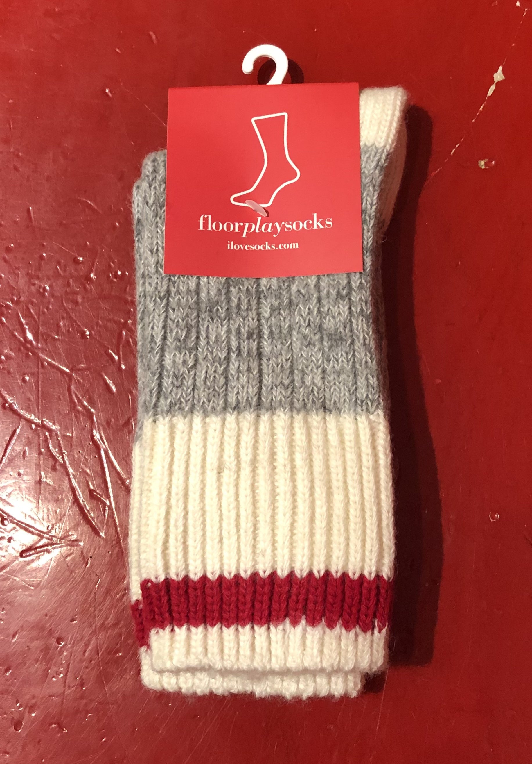 Women's Wool Boot Socks - Grey/Red - 0