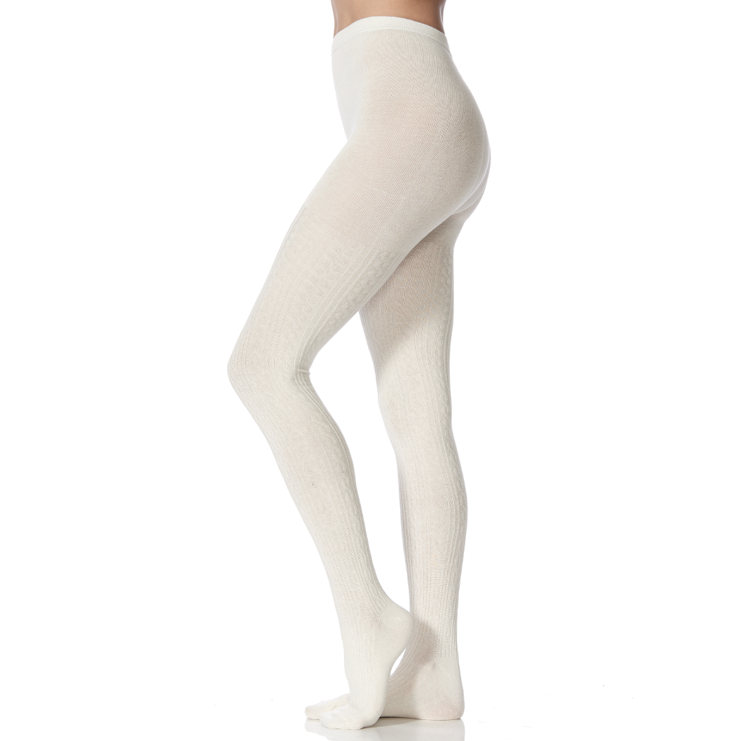 Cable Knit Tights - White
